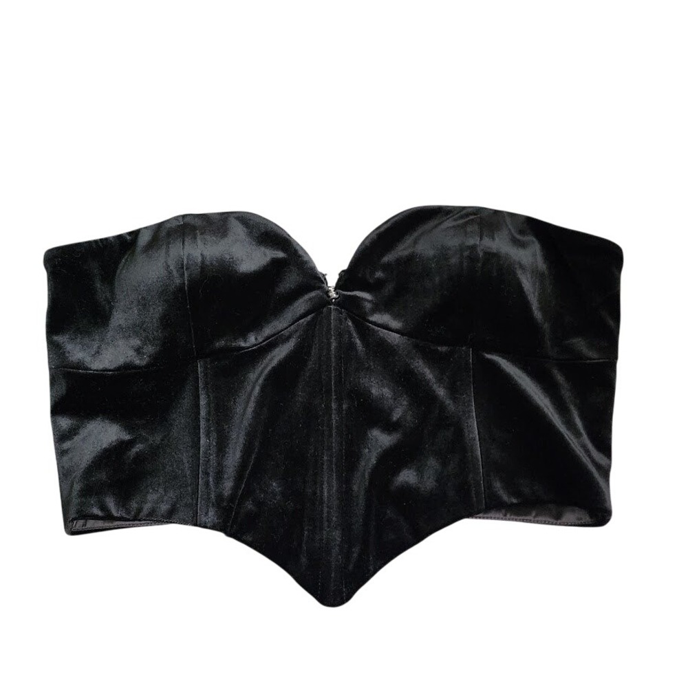 JW PEI Black Velvet Strapless Corset Bustier Top Y2K Size 10 - Picture 2 of 7
